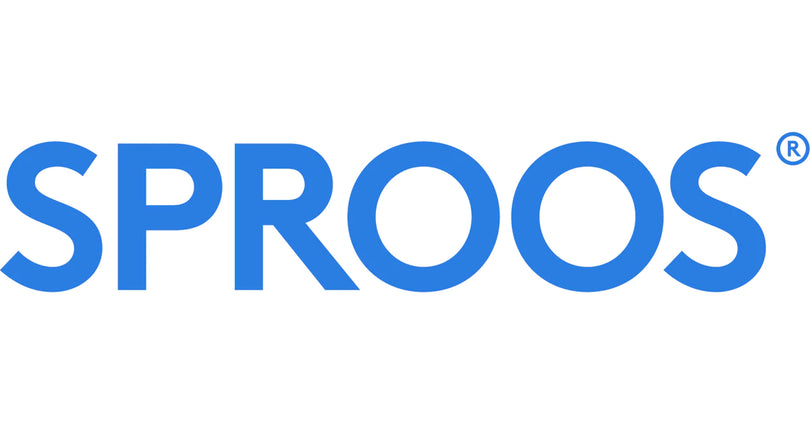 The Sproos logo displays the word “SPROOS” in bold, uppercase blue letters with a clean, modern style, followed by a small registered trademark symbol.