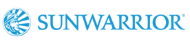 The Sunwarrior logo features a light blue emblem of a stylized warrior’s face wearing a radiant sun headdress, next to the word “SUNWARRIOR” in bold, uppercase blue letters.