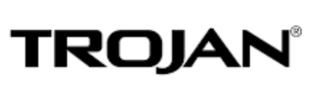 The Trojan logo features the brand name “TROJAN” in bold, black, all-capital letters with clean, modern lines, conveying strength and reliability.