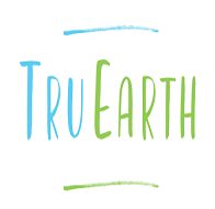 The Tru Earth logo shows the words “Tru Earth” in a simple font, with “Tru” in light blue and “Earth” in light green, framed by thin blue and green lines.