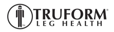 The Truform logo shows a bold black wordmark with “TRUFORM” above “LEG HEALTH” and a circular icon of a stylized human figure on the left.