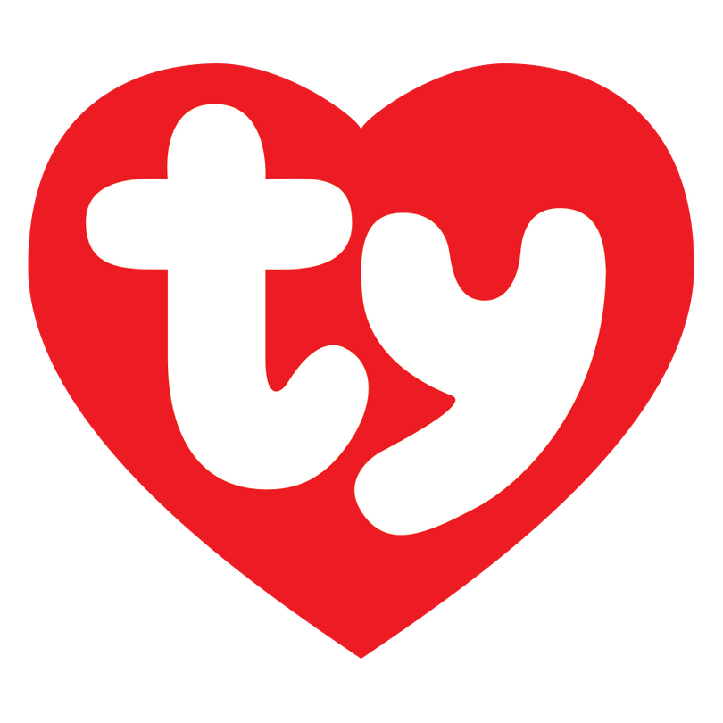 The Ty logo features the lowercase letters “ty” in white, written in a playful font inside a bright red heart shape, symbolizing the brand’s lovable and collectible plush toys.