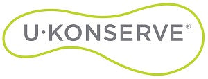 The U-Konserve logo shows the brand name in gray uppercase letters inside a green, rounded outline symbolizing sustainability and reusable living.