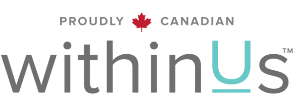 The WithinUs logo shows the word withinUs in gray with a turquoise “U,” and a red maple leaf above between the words Proudly Canadian.