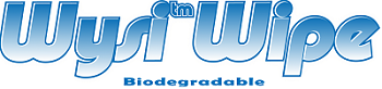 The Wysi Wipes logo displays the words “Wysi Wipe” in rounded blue lettering, with the word “Biodegradable” written below, conveying a clean and eco-friendly design.