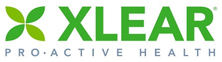 The Xlear logo features a green stylized leaf symbol next to the word “XLEAR” in bold green uppercase letters, with the tagline “PRO·ACTIVE HEALTH” in smaller gray letters underneath.
