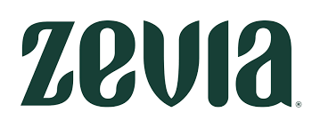 The Zevia logo features the brand name in a bold, modern, dark green lowercase font with a sleek and natural design, reflecting its commitment to healthier, plant-based beverages.