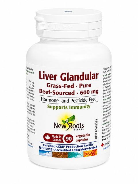 New Roots Herbal Grass-Fed Beef Liver Pure Glandular 600mg 90 Vegetable Capsules