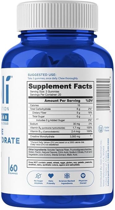 Goli Nutrition Creatine Monohydrate Gummies Zero Sugar 60 Count