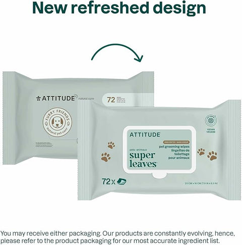 ATTITUDE Natural Pet Care Pet Grooming Wipes Unscented 72 Wipes
