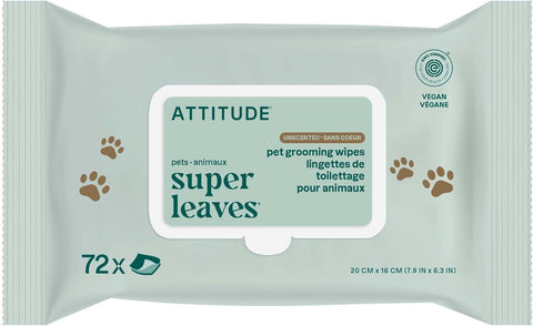 ATTITUDE Natural Pet Care Pet Grooming Wipes Unscented 72 Wipes