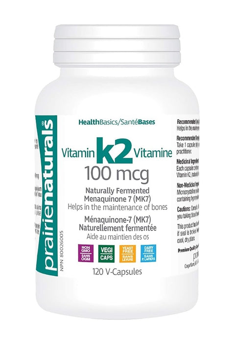 Prairie Naturals Vitamin K2 100mcg - Naturally Fermented Menaquinone 7 (MK7)