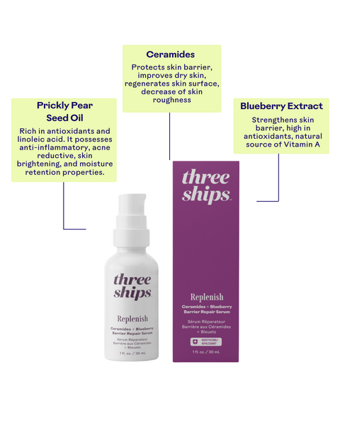 Three Ships Replenish Ceramides & Blueberry Barrier Repair Serum 30mL - YesWellness.com