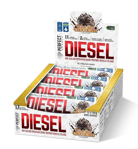 Expires February 2026 Clearance Perfect Sports DIESEL New Zealand Protein Bar Triple Rich Chocolate 50g