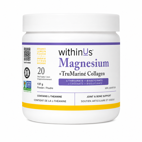 withinUs TruMarine Collagen + MAGNESIUM Powder - Lemon Flavour 137g