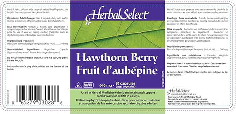 Herbal Select Hawthorn Berry 540mg 60 Vegetable Capsules (Discontinued)