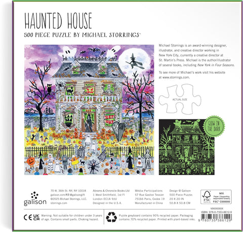 Galison Michael Storrings Haunted House 500 Piece Glow in the Dark Puzzle