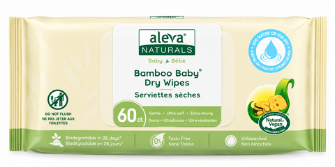 Aleva Naturals Bamboo Baby Dry Wipes 60 Counts - Yeswellness.com