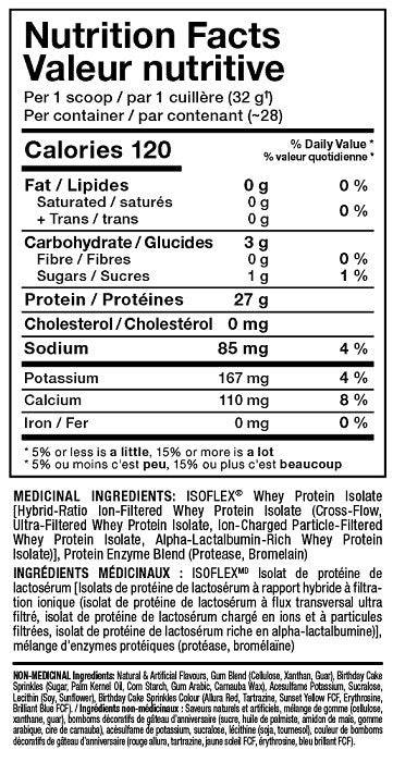 Allmax Nutrition Isoflex Birthday Cake Valeur nutritive