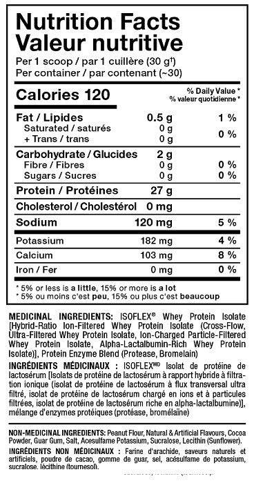 Allmax Nutrition Isoflex Chocolate Peanut Butter Valeur Nutritive