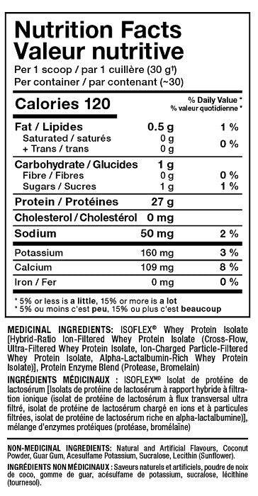 Allmax Nutrition Isoflex Pinneaple Coconut Nutrition Facts
