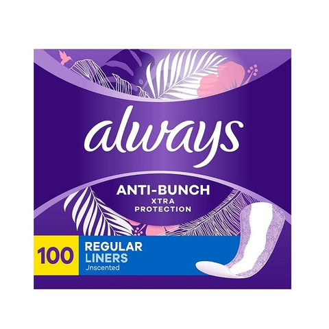 Always Anti-Bunch Xtra Protection Daily Liners Regular Unscented 100 Liners - YesWellness.com