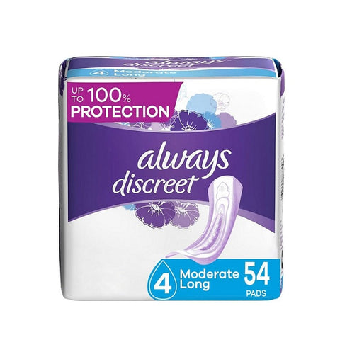 Always Discreet Incontinence Pads Moderate Long 54 Count - YesWellness.com