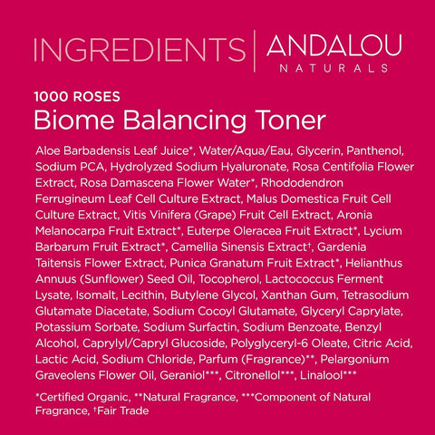 Andalou Naturals 1000 Roses Biome Balancing Toner 178mL - Ingredients