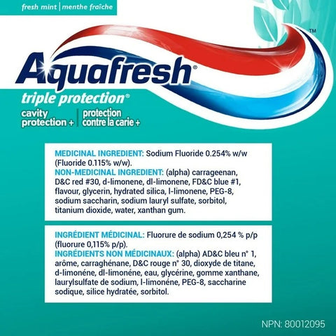 Aquafresh Cavity Protection Fresh Mint Toothpaste 90mL - Back