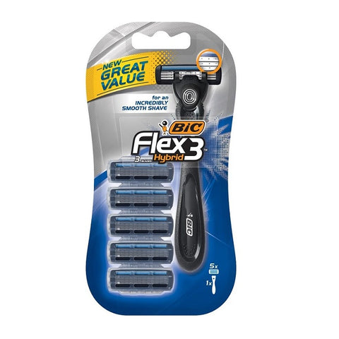 BIC Flex 3 Hybrid Disposable Men's Razor 1 Handle + 5 Cartridges