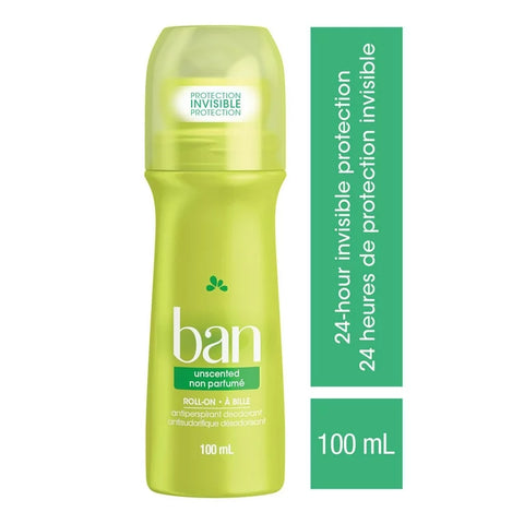 Ban Roll-On Unscented Antiperspirant Deodorant 100mL Features