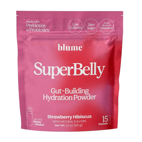 Expires April 2026 Clearance Blume Superbelly Gut Building Hydration Powder 60g Strawberry Hibiscus
