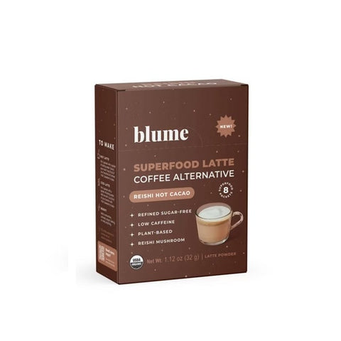 Expires March 2026 Clearance Blume Superfood Reishi Hot Cacao Latte Mix Powder Singles 8 x 4g