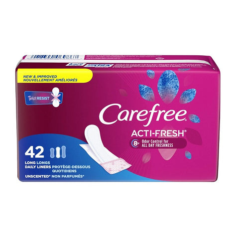 Carefree Acti-Fresh Body Shape Panty Liners Long Unscented 42 Count