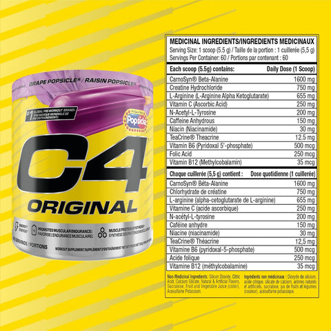 Cellucor C4 Original Grape Popsicle Pre Workout Powder Sugar Free 60 Servings 330g