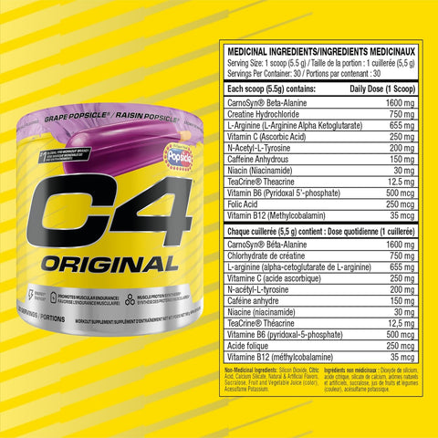 Cellucor C4 Original Grape Popsicle Pre Workout Powder 30 Servings 165g