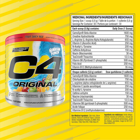 Cellucor C4 Original Hawaiian Punch Fruit Juicy Red Pre Workout Powder 30 Servings 174g