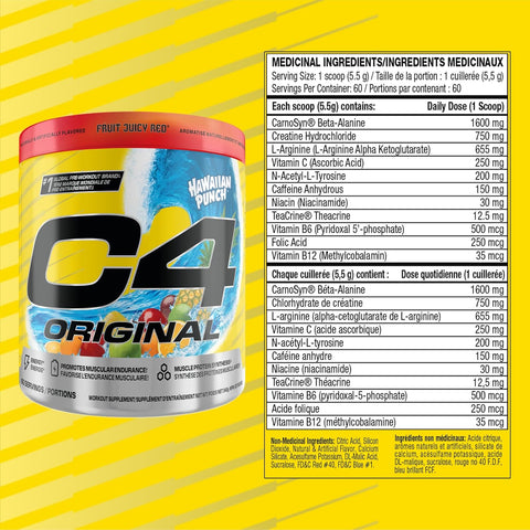 Cellucor C4 Original Hawaiian Punch Fruit Juicy Red Pre Workout Powder 60-Servings 348g