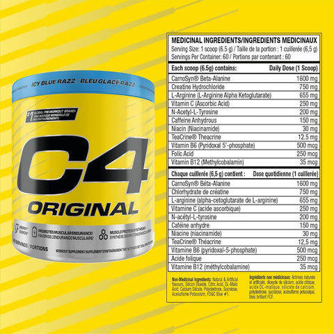 Cellucor C4 Original Icy Blue Razz Pre Workout Powder 60 Servings 390g