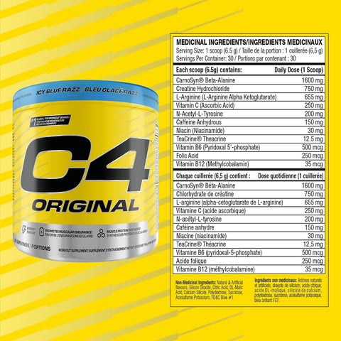 Cellucor C4 Original Icy Blue Razz Pre Workout Powder 30 Servings 195g