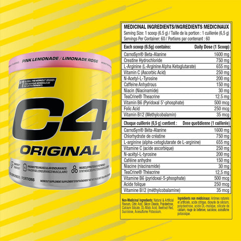 Cellucor C4 Original Pink Lemonade Pre Workout Powder Sugar Free 60 Servings 390g