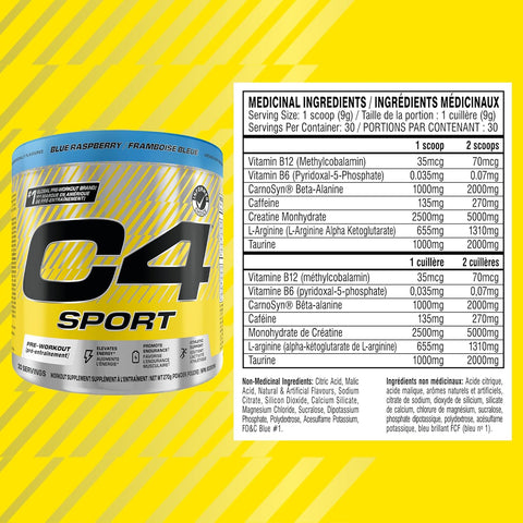 Cellucor C4 Sport Blue Raspberry Pre Workout Powder 30 Servings 270g