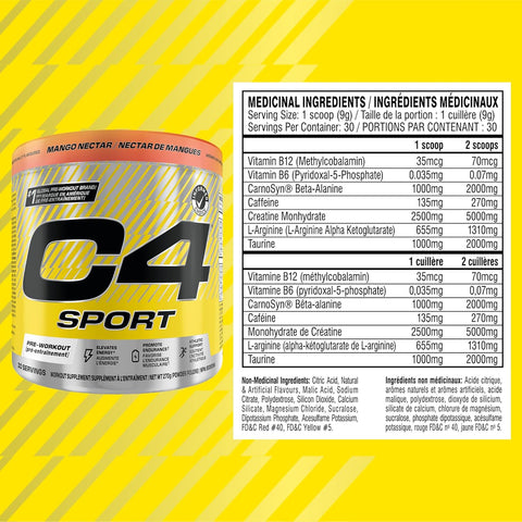 Cellucor C4 Sport Mango Nectar Pre Workout Powder 30 Servings 270g