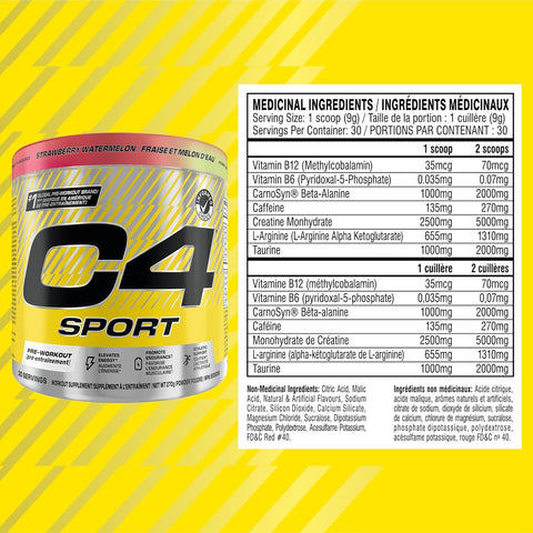 Cellucor C4 Sport Strawberry Watermelon Pre Workout Powder 30 Servings 270g