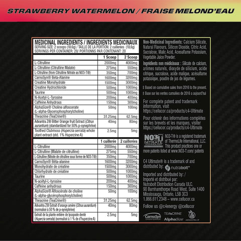 Cellucor C4 Ultimate Strawberry Watermelon Pre Workout Powder 20 Servings 372g
