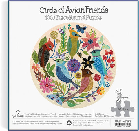 Circle of Avian Friends 1000 Piece Round Puzzle