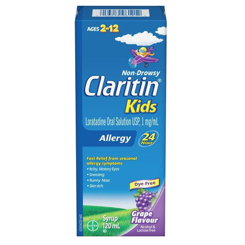 Claritin Kids Non Drowsy Allergy Syrup Grape Flavour 120mL - YesWellness.com