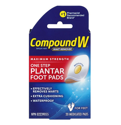 Compound W Wart Remover One Step Plantar Foot Pads Maximum Strength 20 Medicated Pads