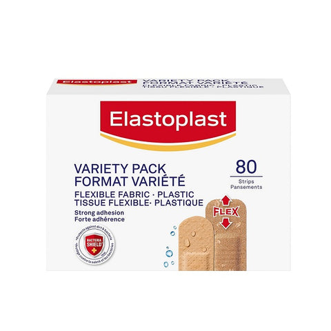 Elastoplast Flexible Fabric Plastic Variety Pack Bandages 80 Strips