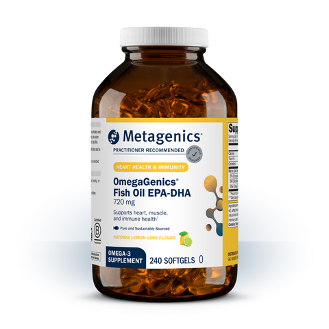 Expires April 2026 Clearance Metagenics OmegaGenics EPA-DHA 720 Lemon-Lime Flavour 240 Softgels